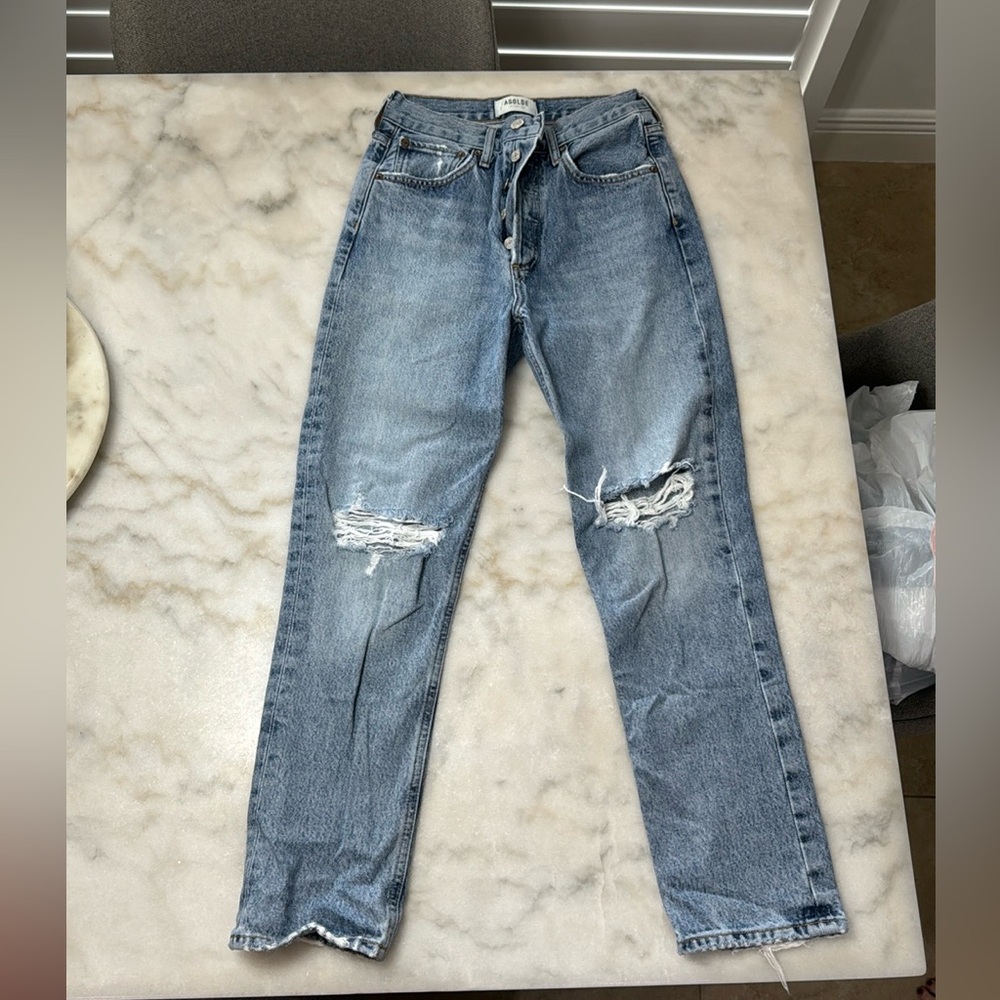 Agolde Light Wash High Rise Straight Leg Jean